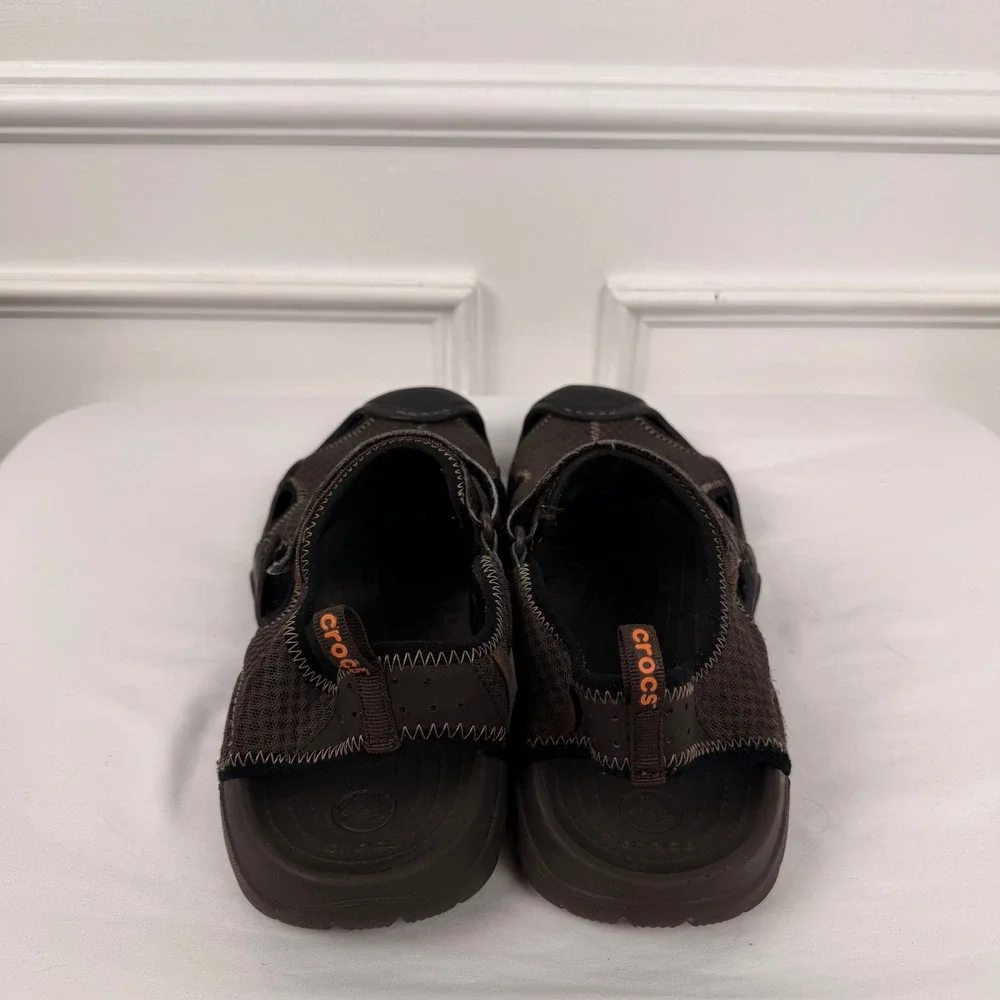 Crocs Swiftwater Mesh Sandals Mens 13 Brown Black Water Shoes Hiking 15041